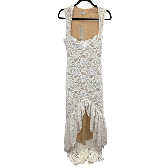Meshki Elda Lace Plissè Dress Ivory Lace NWT Size Small Bodycon Maxi Wedding - Picture 9 of 10